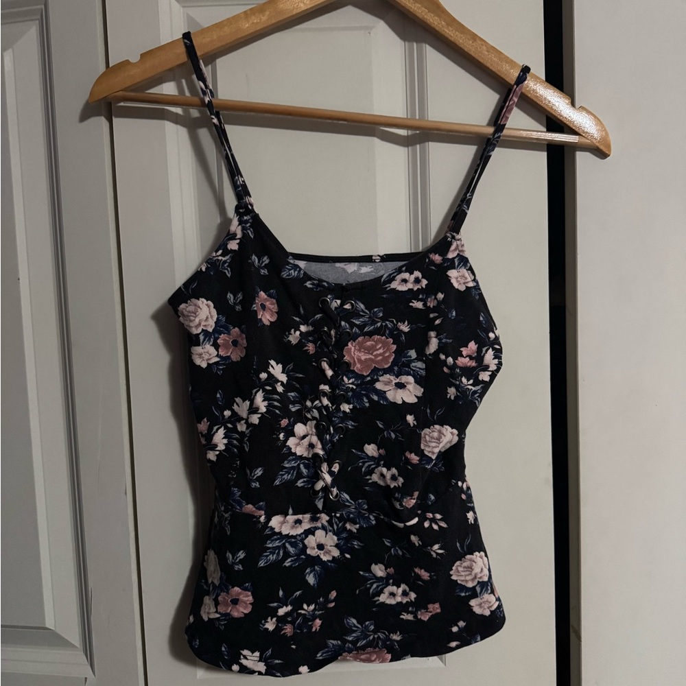 American Eagle Outfitters Floral Tank Top - Black and Pink